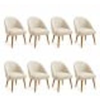 Kit 08 Cadeiras Poltrona de Jantar Estofada Luna Boucle Pés Palito Castanho - Pallazio