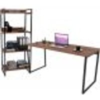 Kit Mesa Para Escritório com Estante 4 Prateleiras Industrial Form C01 150 cm Nogal - Lyam Decor