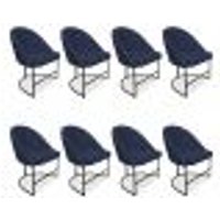 Kit 08 Cadeiras Poltrona de Jantar Bela Veludo Azul Marinho Base Metálica Industrial Preto - Pallazio