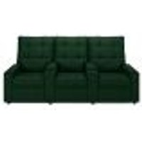 Poltrona de Cinema Reclinável 3 Lugares Baú USB Mallie FH9 Veludo Verde - Mpozenato