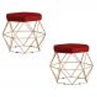 Kit 2 Puff Decorativo Base Gold Elsa Veludo Vermelho G41 - Gran Belo