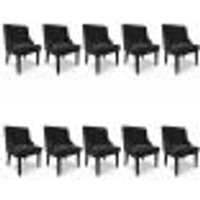 Kit 10 Cadeiras Estofadas para Sala de Jantar Base Fixa de Madeira Preto Lia Suede Preto - Ibiza