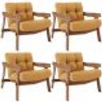 Kit 04 Poltronas Decorativa Fixa Para Sala Living Ikary L02 Canela Prime Bouclê Mostarda - Lyam Decor