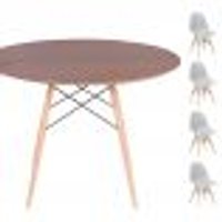 Conjunto Mesa Eames Eiffel DSW Redonda Imbuia 120cm + 4 Cadeiras Eames DSW - Cinza