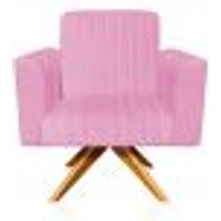 Poltrona Giratória Viena Gomada Suede Rosa Bebê Base Madeira MA30 D'Rossi
