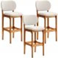Kit 3 Banquetas Alta Bar Cozinha Sala Jantar Fixa Betta L02 Imbuia Linho Cru - Lyam Decor