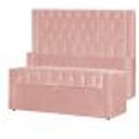 Conjunto Cabeceira e Calçadeira Baú Casal Super King Emma Veludo Rosa