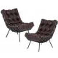 Kit 02 Poltronas Decorativas Sala de Estar Costela Preto L04 Couro Marrom Café - Lyam Decor
