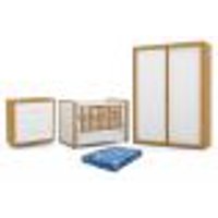 Dormitório Tutto New 2 Portas, Cômoda 4 Gavetas e Berço Branco Soft/Freijó com Capitonê e Colchão Physical - Matic Móveis