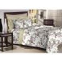 Edredon Dupla Face Queen 200 fios Top Confort Verde Floral 1 peça Textil Lar