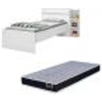 Base Cama Baú Solteiro Branca Multiuso Com 2 Gavetas e 3 Prateleiras + 1 Colchão De Espuma D28 - 188X88