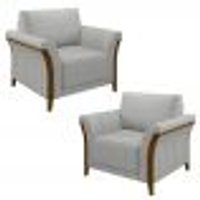 Kit 2 Poltronas Decorativas Sala de Estar 102cm Pés Madeira Roya M22 Linho Cinza - Mpozenato
