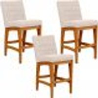 Kit 03 Banquetas Baixa Para Cozinha Bancada Bar Sala Jantar Fixa Mila L02 Suede Bege - Lyam Decor