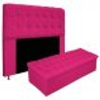 Kit Cabeceira e Calçadeira Baú Estofada Mel 195 cm King Size Com Capitonê Suede Pink - Amarena Móveis