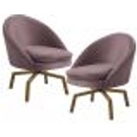 Kit 2 Poltronas Decorativas Giratórias Base Ka Madeira Rafa B-305 Veludo Rosê - Domi