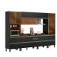 Armário de Cozinha Compacta com Vidro Reflecta Proença Ripado 8 Portas 9 Gavetas Carbono e Nogueira