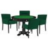 Mesa de Jogos Carteado Victoria Redonda Tampo ReversÃvel Preto com Kit 4 Cadeiras Vicenza Suede Verde G36 G15 - Gran Belo