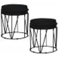 Kit 2 Puffs Decorativo Sala de Estar Base Preto Chloe Veludo Preto - Gran Belo
