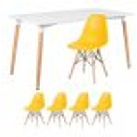 Mesa de jantar retangular Eames 80 x 140 cm branco + 4 cadeiras Eiffel DSW Amarelo