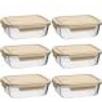 Kit 6 Potes de Vidro Borossilicato 1,04L Tampa Hermética Capuccino Uz Retangular