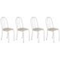 Kit 4 Cadeiras de Cozinha Califórnia Estampado Rattan Bege Pés de Ferro Branco - Pallazio