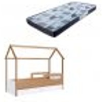 Cama Infantil Montessoriana Miney 2 GV Aveiro e Branco com Colchão Astra D20 Preto e Cinza