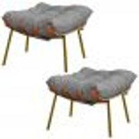 Kit 2 Puffs Decorativos Sala de Estar Abel Base de Madeira Dourada Linho Cinza G41 - Gran Belo