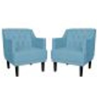 Kit 02 Poltronas Decorativas Clássica Pés Trapézio Suede Azul Turquesa - DS Estofados