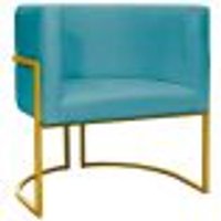 Poltrona Decorativa Para Sala Recepção Manicure Escritório Luna Suede Azul Turquesa Base de Ferro Dourado