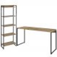 Kit Escritório Estante Areta 5 Prateleiras Mesa Industrial Aspen 150cm C01 Carvalho - Lyam Decor