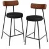 Kit 02 Banquetas Baixa Cozinha Sala Jantar Bancada Milão L02 Couríssimo Marrom Preto - Lyam Decor