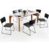 Mesa Capri 160cm Off White E 6 Cadeiras Allana B05 Couríssimo Preto Linho Cinza Escuro - Lyam Decor