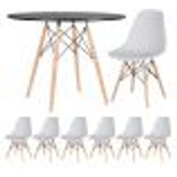 Mesa redonda Eames 100 cm + 6 cadeiras Eiffel DSW Mesa preto com cadeiras cinza claro