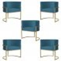 Kit 5 Poltronas Decorativa Sala de Estar Luana Base Gold Suede Azul - Montanaris Decor