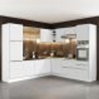 Cozinha Completa de Canto Madesa Lux com Armário e Balcão - Branco/Branco Veludo