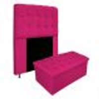 Kit Cabeceira e Calçadeira Baú Estofada Mel 90 cm Solteiro Com Capitonê Suede Pink - Amarena Móveis