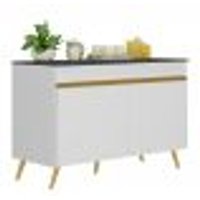 Balcão Cozinha Gabinete Pia 120cm 2 Portas Veneza Multimóveis V3738 Branco/Dourado