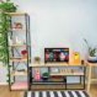 Rack de TV Style Industrial com Estante Style de Ferro e Madeira Slim 6 Prateleiras Natural e Preto