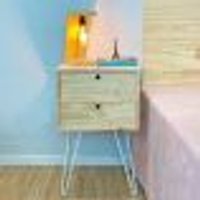 Mesa Lateral de Ferro e Madeira Industrial HairPin Dual Gaveteiro Natural e Branco
