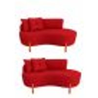Kit 02 Sofá Orgânico 2 Lugares C/2 Almofadas Curvo Sala Recepção Veludo Vermelho - Montanaris Decor