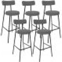 Kit 05 Banquetas Altas Cozinha Bar Sala De Jantar Em Aço Milão L02 Suede Cinza - Lyam Decor