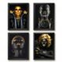 Kit 4 Quadros Mulheres Preto Com Dourado 33x24cm - com vidro