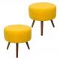 Kit 02 Puffs Banqueta Redondo Classic Suede Amarelo - DS Móveis