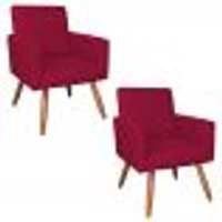 Kit 2 Poltronas Nina Suede Vermelho Pés Palito Castanho - Pallazio