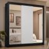 Guarda-Roupa Casal 3 Portas de Correr com Espelhos 4 Gavetas Preto/Branco Sublime Plus Madesa