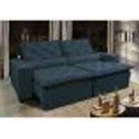 Sofá Lisboa 2,92m Retrátil, Reclinável com Molas no Assento Tecido Suede Velusoft Azul - Cama InBox