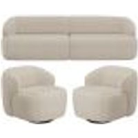 Sofá 3 Lugares Curvo Orgânico com 02 Poltronas Para Sala Living 250cm Barolo L06 Linho Bege Escuro - Lyam Decor