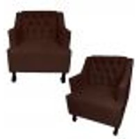 Combo 02 Poltronas Decorativa Pés Luis XV Gênises Encosto Estilo Capitonê Suede Marrom - DS Estofados