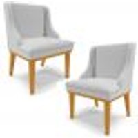 Kit 2 Cadeiras Decorativas Sala de Jantar Base Fixa de Madeira Firenze Linho Cinza/Castanho G19 - Gran Belo