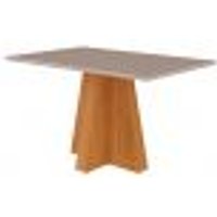 Mesa de Jantar Retangular com Tampo de Vidro Patricia Off White e Nature 130 cm